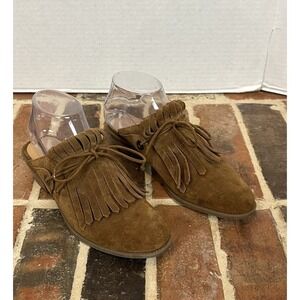 Franco Sarto Ranita Suede Fringe Mule Slip-On Brown Heels Size 6.5